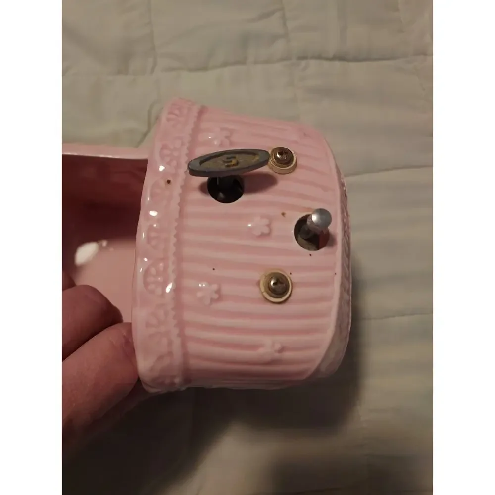 Napco Japan Planter Ceramic Pink Rock a Bye baby mechanism (needs work) EUC VTG